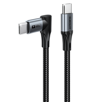 SUNGUY Right Angle USB C Cable, 60W Fast Charging 90 Degree USB C to USB C Cable, B085CC