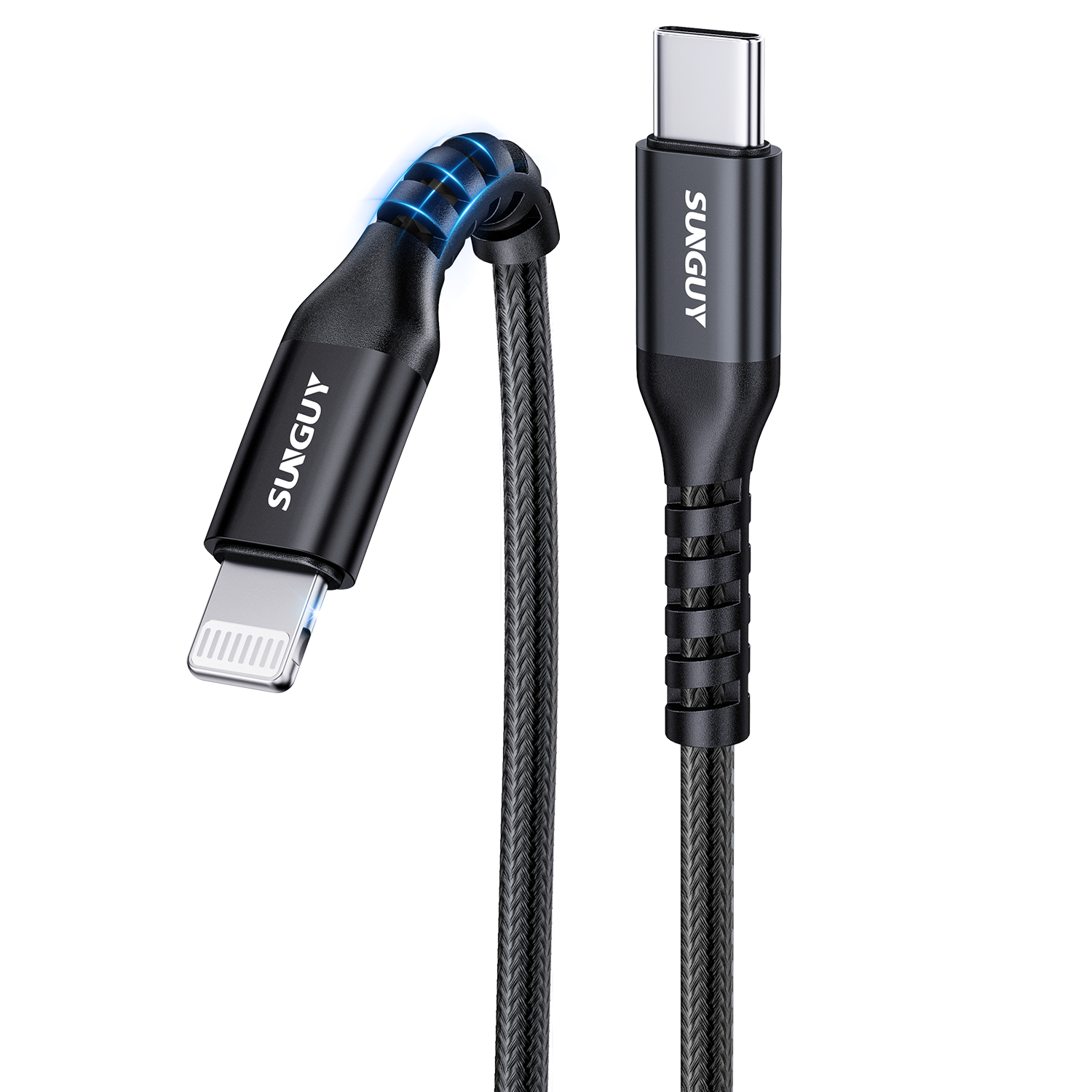 SUNGUY USB C to Lightning Cable, iPhone Charger cable Nylon Braided, B005CL