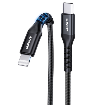 SUNGUY USB C to Lightning Cable, iPhone Charger cable Nylon Braided, B005CL