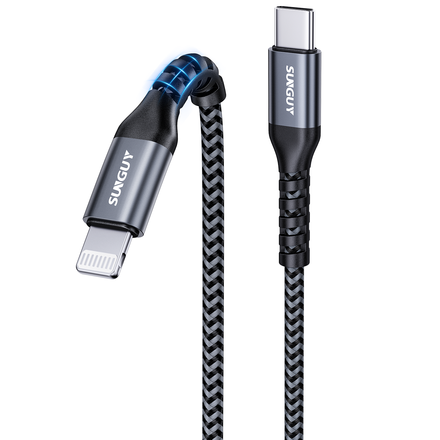 SUNGUY USB C to Lightning Cable, iPhone Charger cable Nylon Braided, B005CL