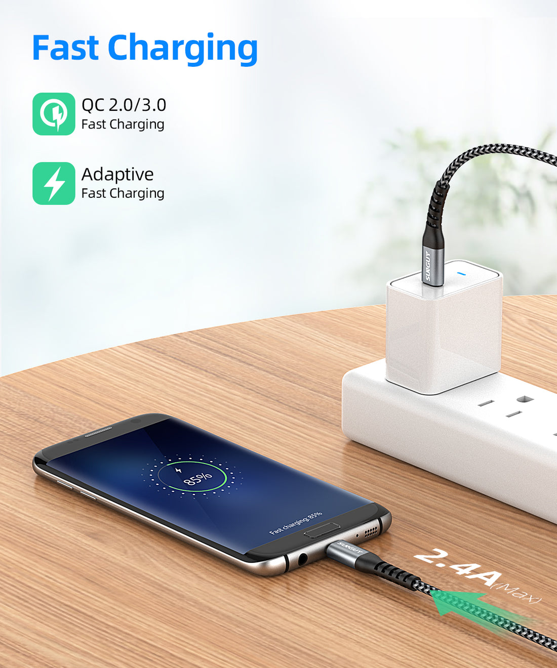 SUNGUY USB C to Micro USB Cord Support OTG Nylon Braided Compatible, B005BC