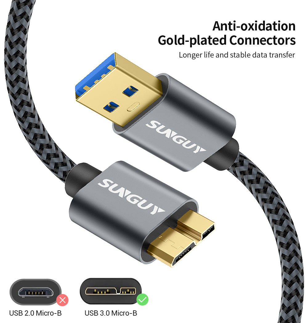 SUNGUY Micro USB 3.0 Cable USB A Male to Micro B Hard Drive Cable, B002