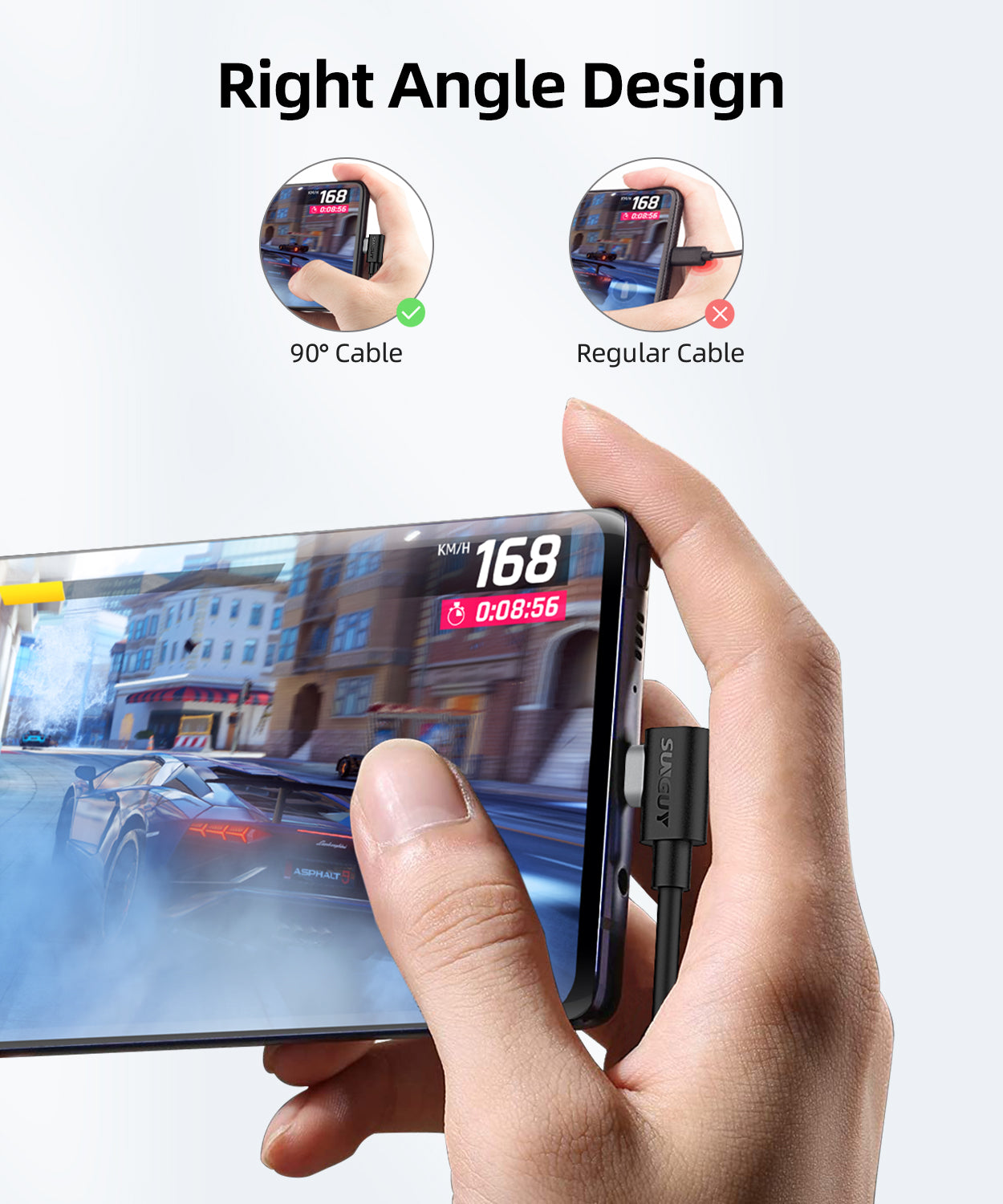 SUNGUY Right Angle 90 Degree Micro USB Fast Charge Data Cable, B030B