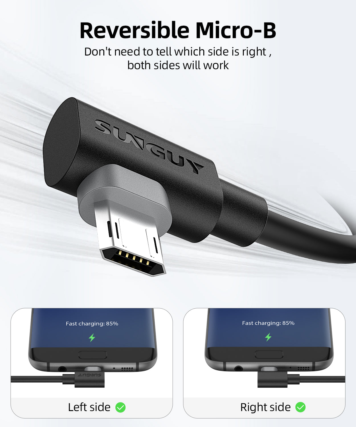 SUNGUY Right Angle 90 Degree Micro USB Fast Charge Data Cable, B030B