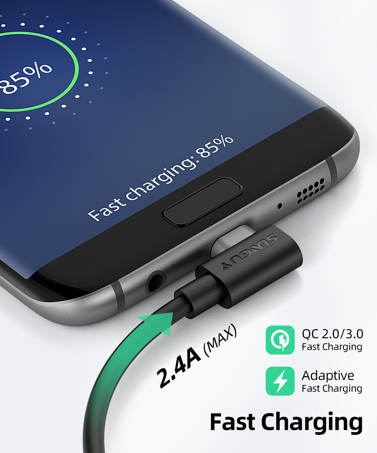 SUNGUY Right Angle 90 Degree Micro USB Fast Charge Data Cable, B030B