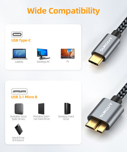 SUNGUY USB C to Micro B Cable USB 3.0, USB C Male to Micro B Male Hard Drive Cable Compatible (Wholesale & Customized)
