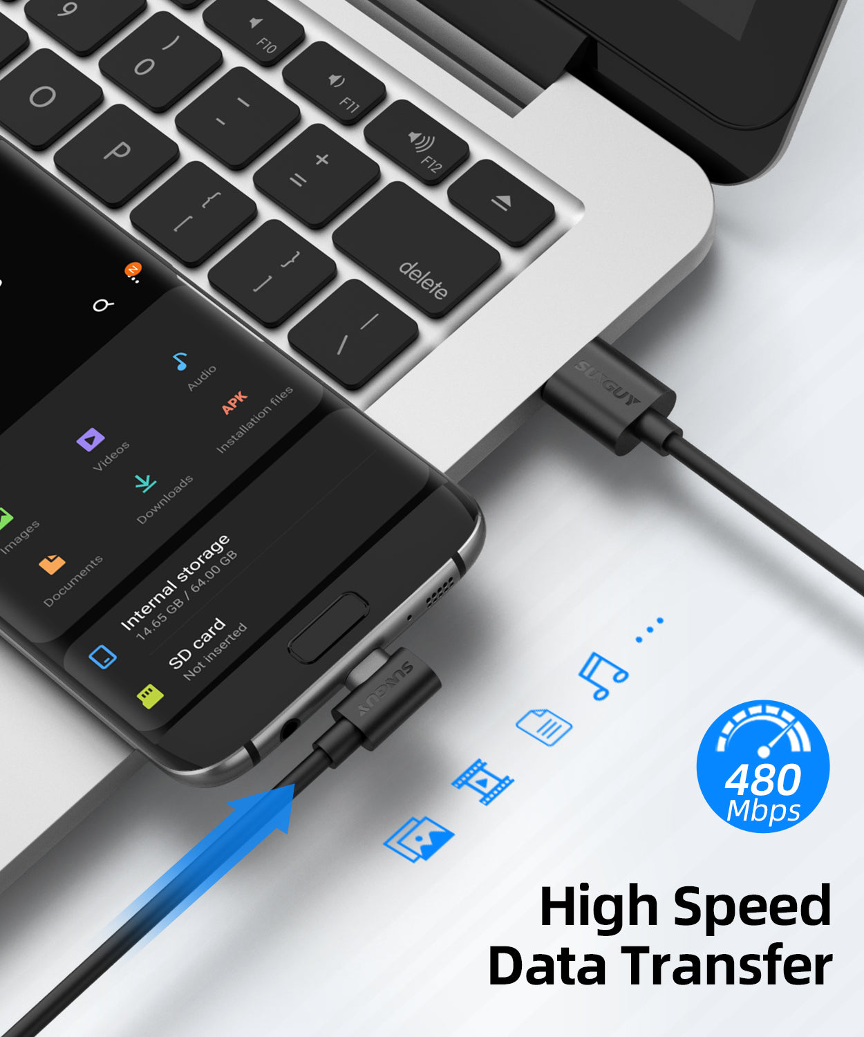 SUNGUY Right Angle 90 Degree Micro USB Fast Charge Data Cable, B030B