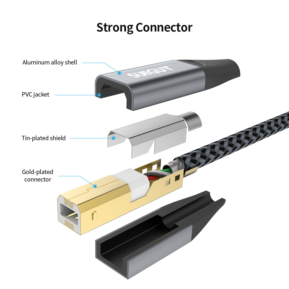 SUNGUY Langes USB A auf B 2.0 Druckerkabel, B105