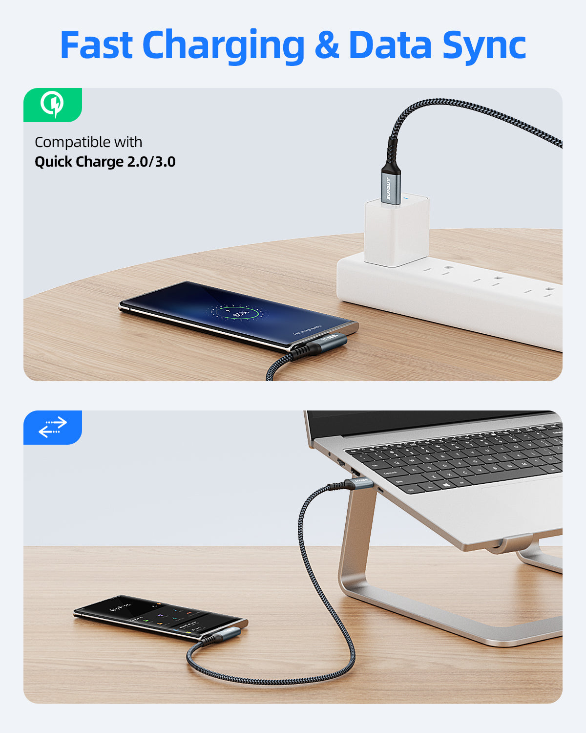 SUNGUY USB C 3.1 Gen 2 to USB A Cable,Right Angle 10Gbps USB to USB C,  B040AC