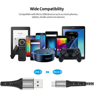 SUNGUY Micro USB 2.0 Cable Braided Fast Charging Data Sync Cord B005B#