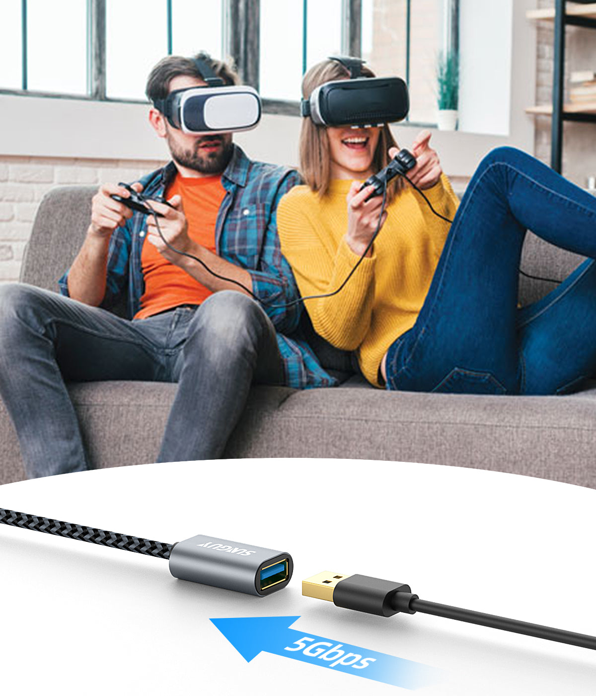 SUNGUY USB 3.0 5Gbps Super-Fast USB A Male to Female Cable USB Extension Cable, B003