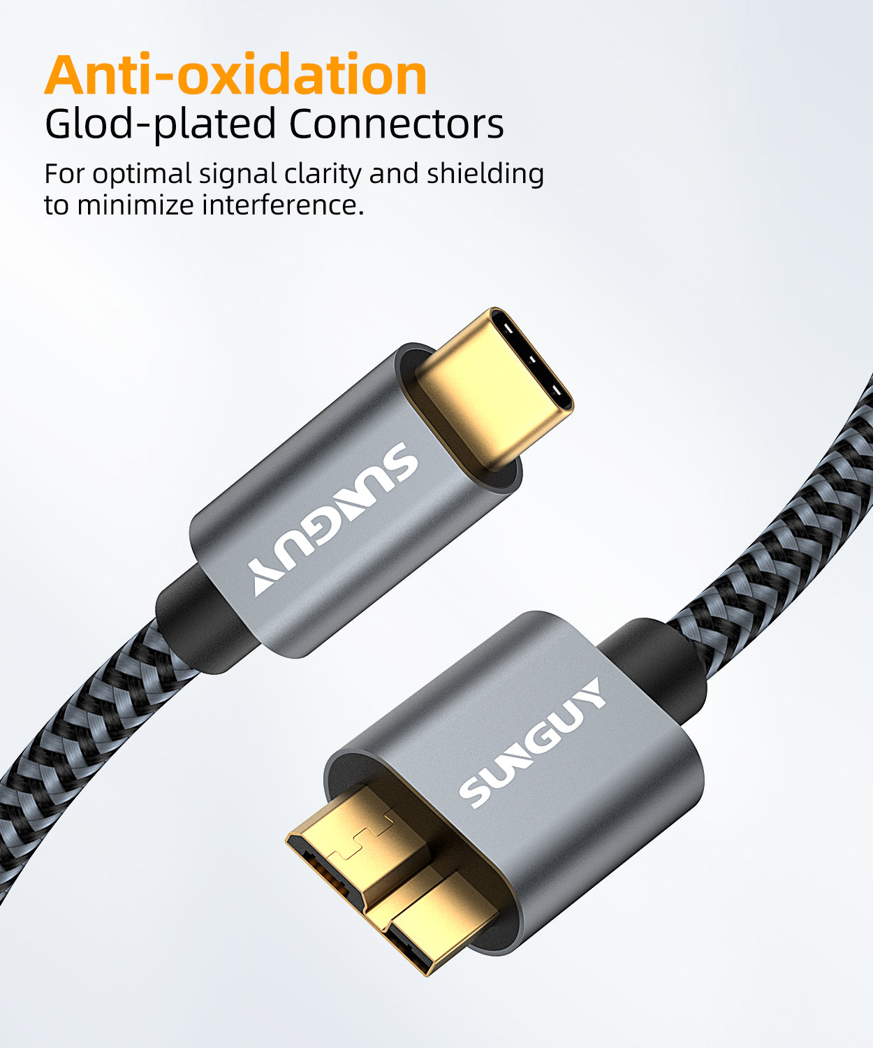 SUNGUY USB C to Micro B Cable USB 3.0, USB C Male to Micro B Male Hard Drive Cable Compatible, B001