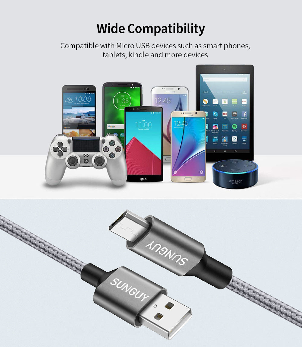 SUNGUY Micro USB 2.0 Nylon Braided Fast Charging & Data Cable, B004B