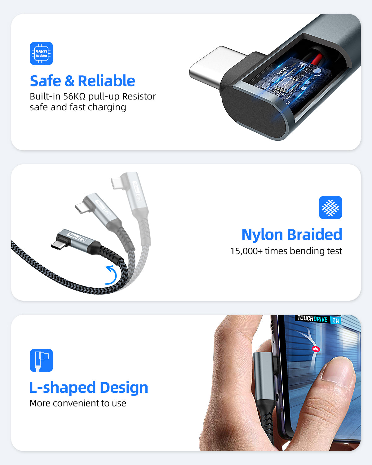 SUNGUY USB C 3.1 Gen 2 to USB A Cable,Right Angle 10Gbps USB to USB C,  B040AC