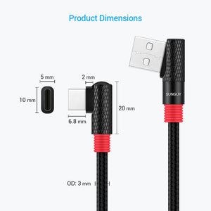 SUNGUY Right Angle 3A USB C Cable Fast Charging Data Cable B045C#