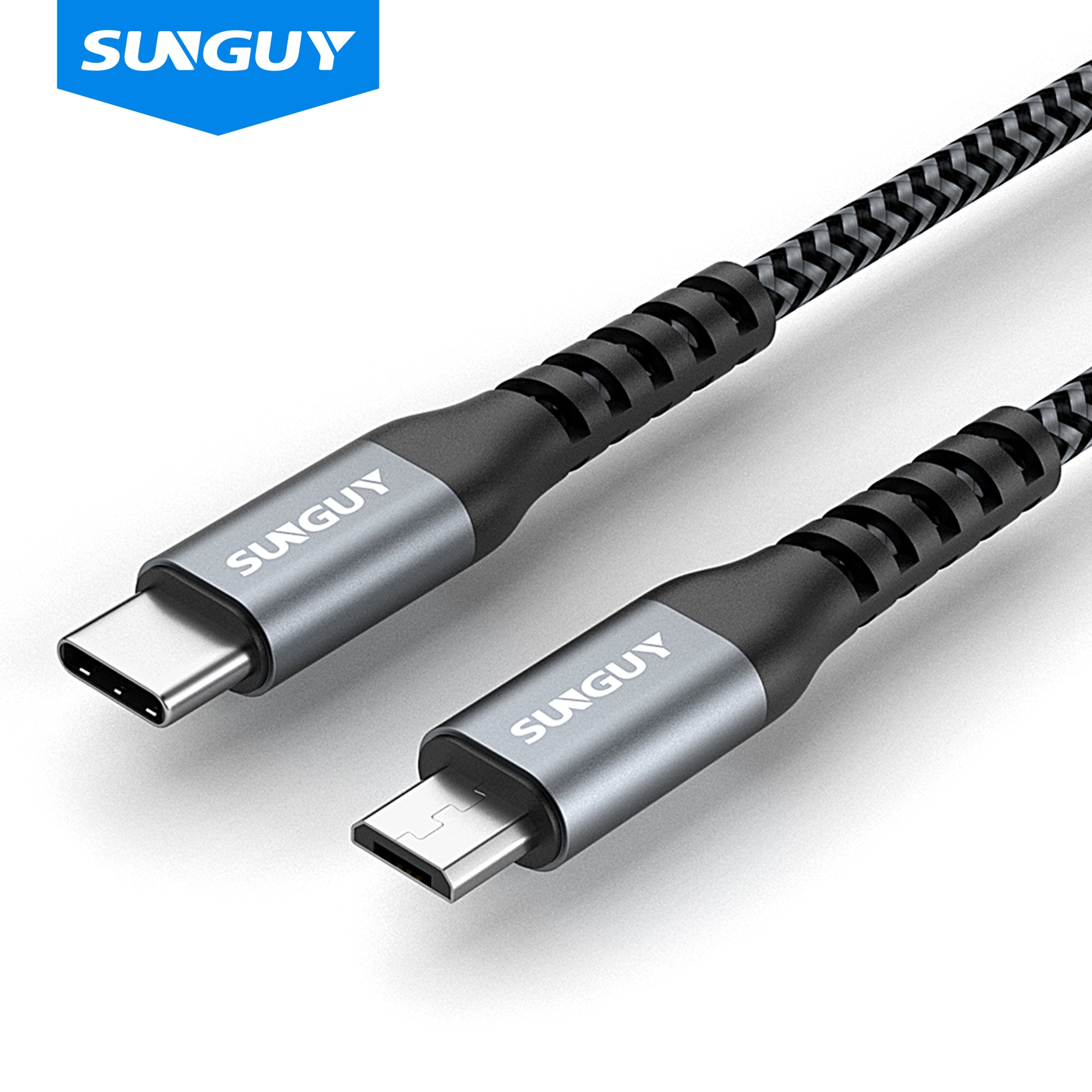 SUNGUY Type C to Micro USB Cord Support OTG Nylon Braided Compatible B005BC#