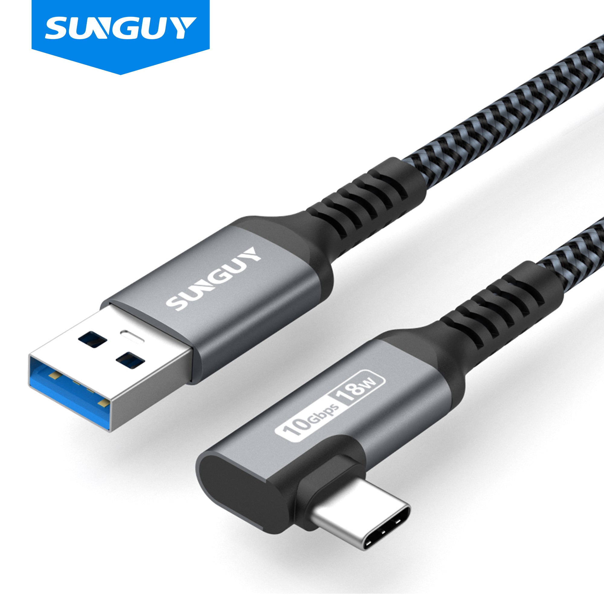 SUNGUY USB C 3.1 Gen 2 to USB A Cable,Right Angle 10Gbps USB to USB C B040AC#