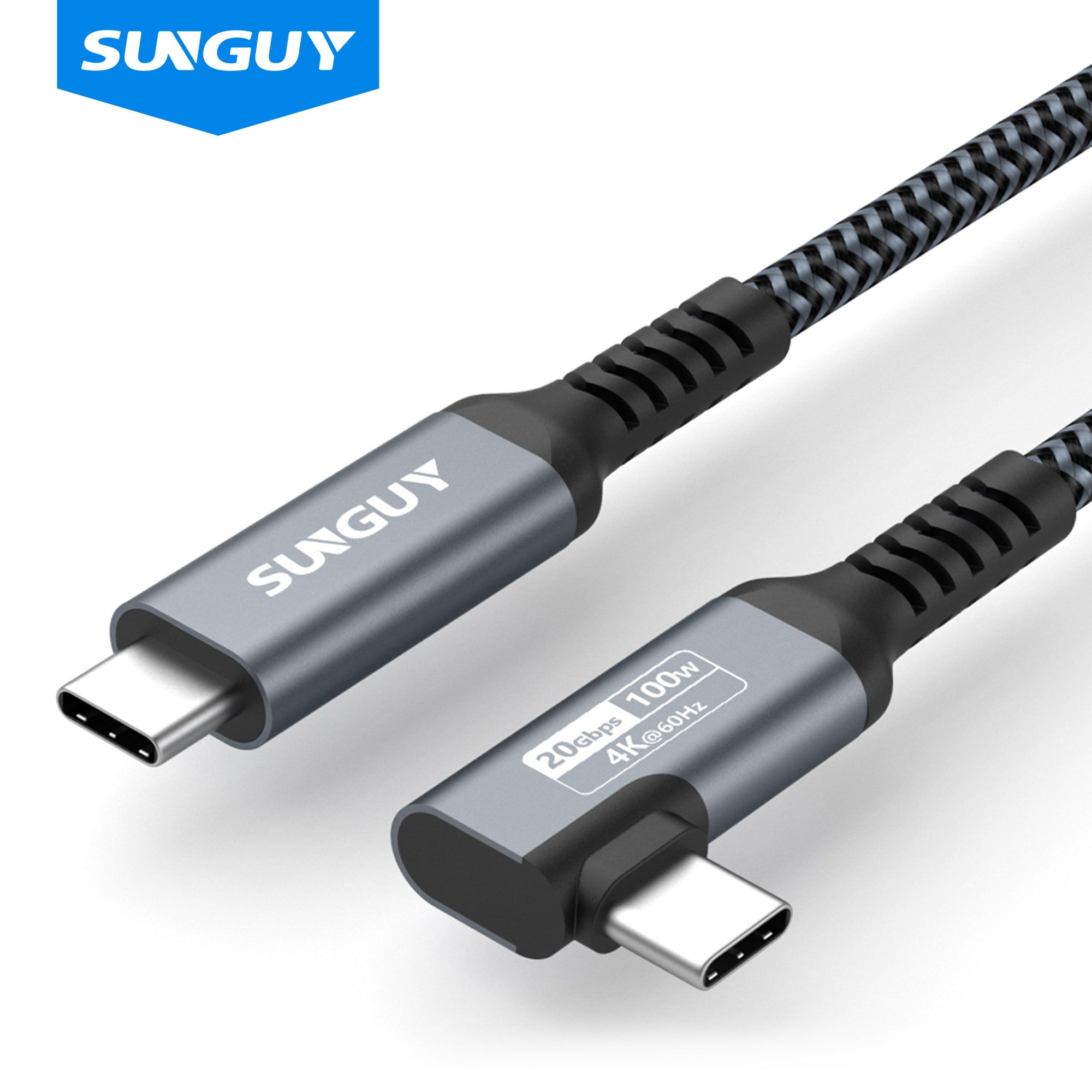 SUNGUY Right Angle USB C to USB C Cable,20Gbps USB C 3.2 Gen 2 Data 100W PD Cable B040CC#